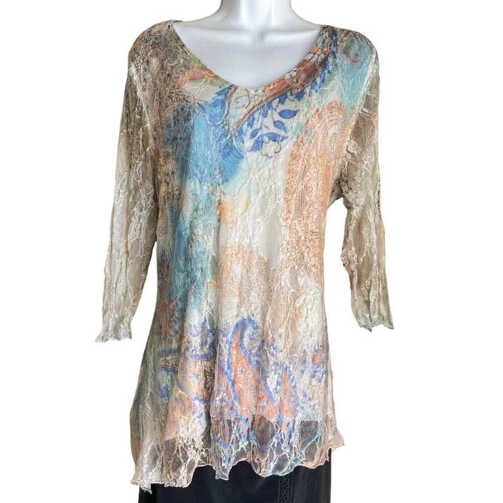 Y2K Brittany Black Women Plus Size 1X Floral Lace Boho Fairy Romantic Blouse USA